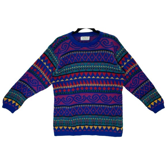 Alfred Dunner Sweaters - Vintage Coogi Style Geometric Memphis 80s Hip Hop Womens Alfred Dunner Sweater